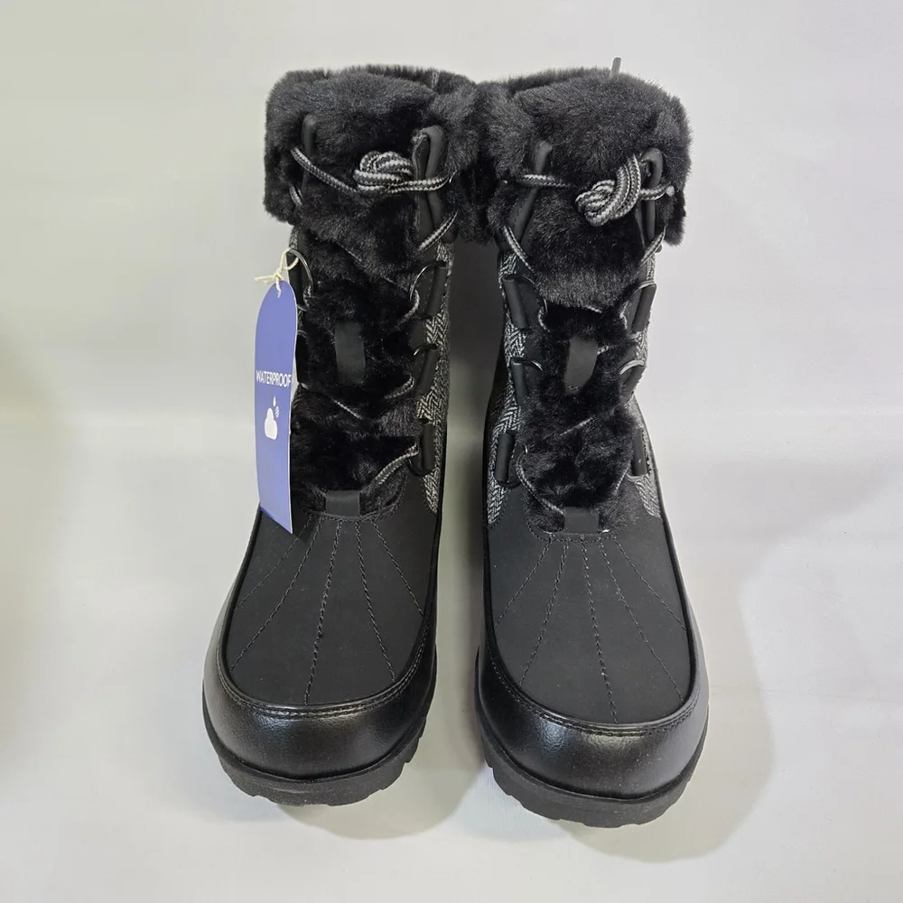 JBU Jambu Northgate Waterproof Winter Boots Black 10 Faux Fur Traction Comfort